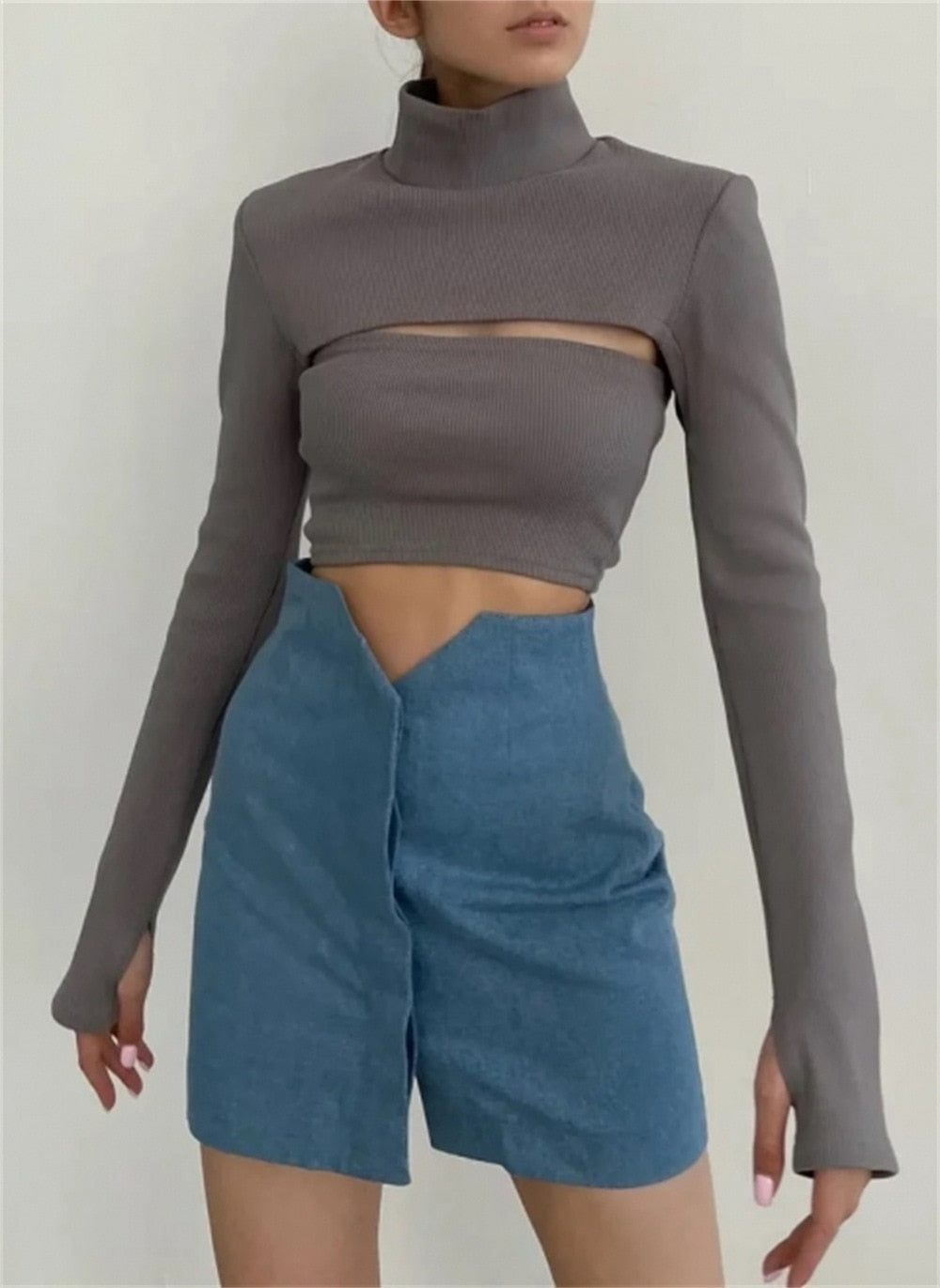 Solid Long Sleeve Turtleneck Tshirt