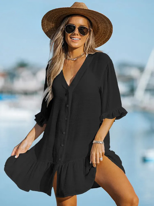 Ruffled Long Sleeve Bikini Dress