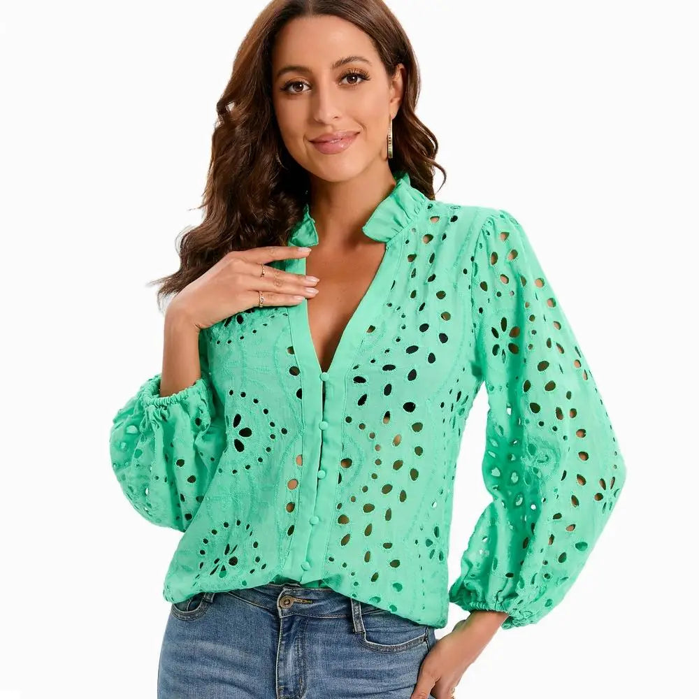 Women Lace Hollow Shirt