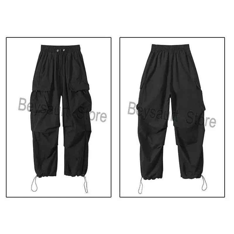 Men Elastic Waist Solid Color Cargo Pants