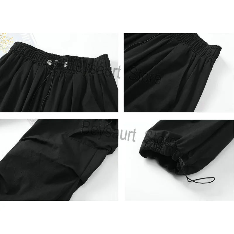 Men Elastic Waist Solid Color Cargo Pants