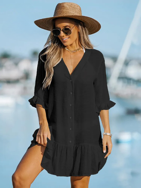 Ruffled Long Sleeve Bikini Dress