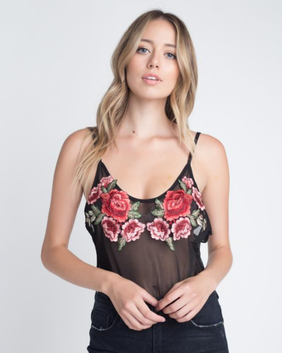 Women's Embroidery Transparent Floral Top