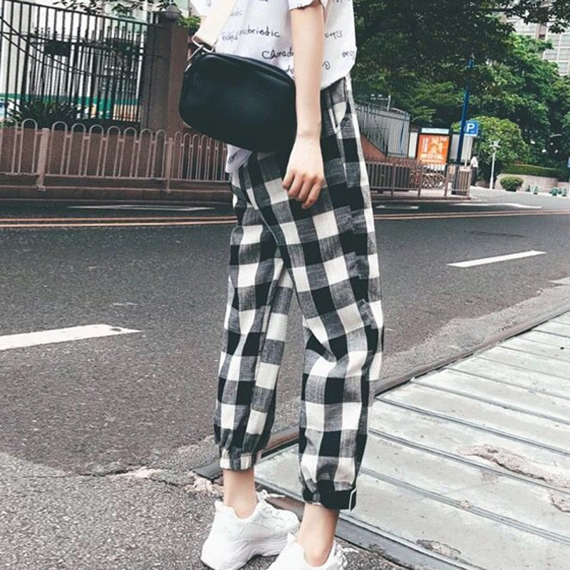 Black White Plaid Pants Sweatpants