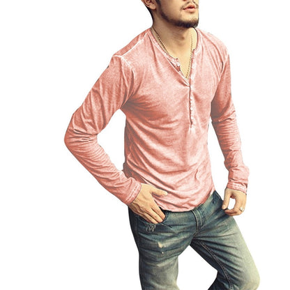 Men Tee Shirt V-neck Long Sleeve Tee