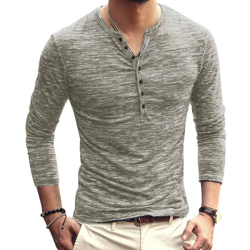 Men Tee Shirt V-neck Long Sleeve Tee