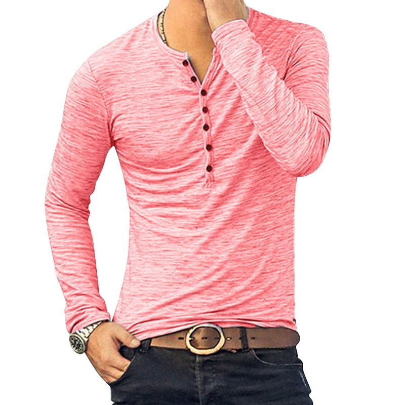 Men Tee Shirt V-neck Long Sleeve Tee