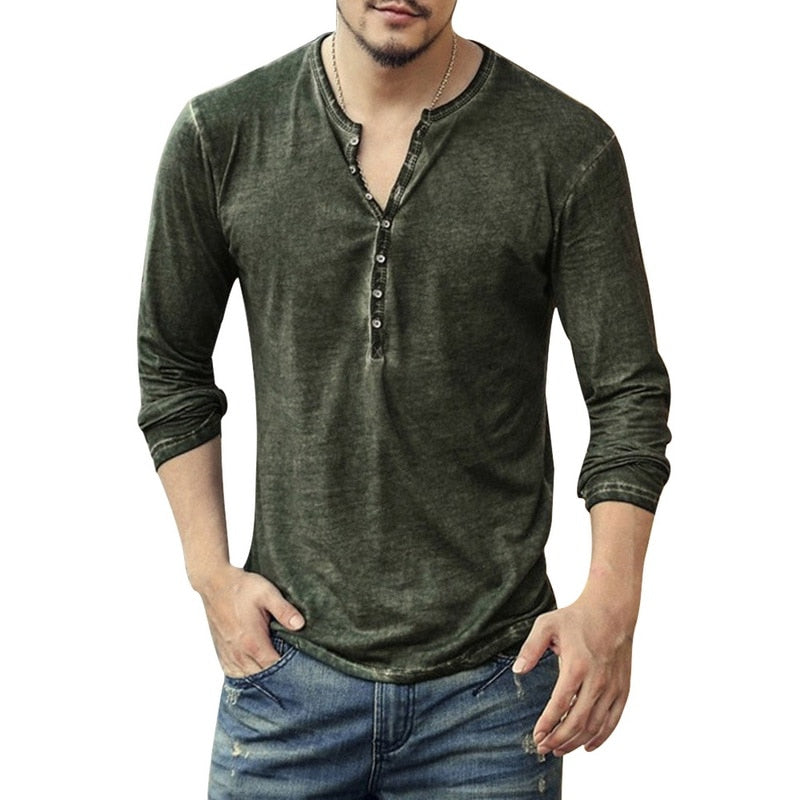 Men Tee Shirt V-neck Long Sleeve Tee