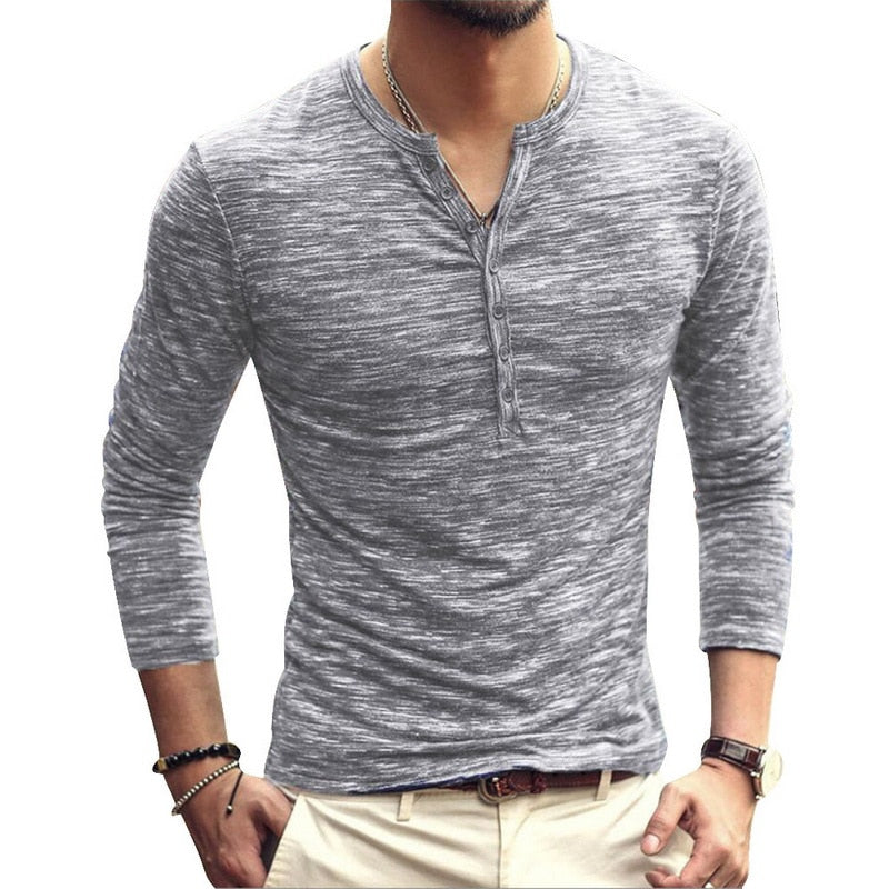 Men Tee Shirt V-neck Long Sleeve Tee