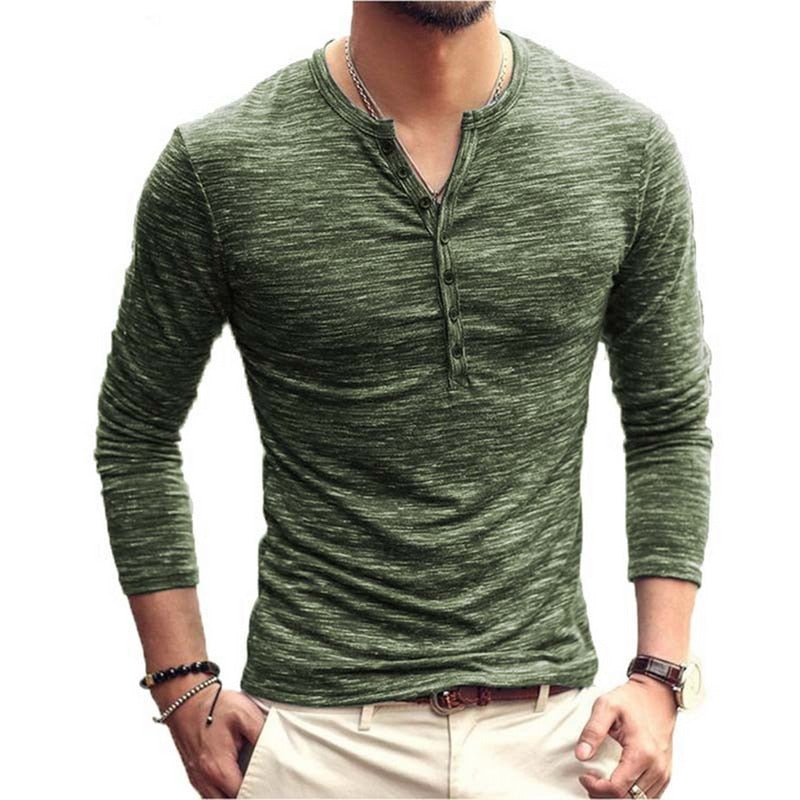 Men Tee Shirt V-neck Long Sleeve Tee