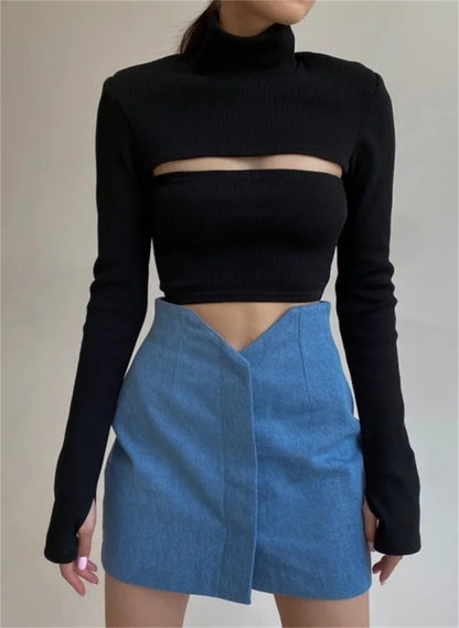 Solid Long Sleeve Turtleneck Tshirt