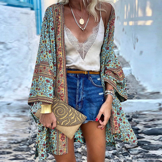 Summer Floral Printed Beach Cover Up Tops